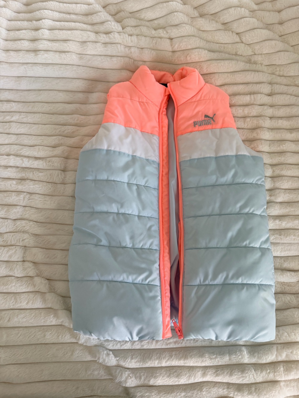 Puma Kids Light Blue and Coral Colorblock Puffer Vest